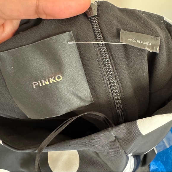 Pinko Classic Pin Up One Shoulder Black White Polka-dots Mini Dress Size 1 - Picture 13 of 14